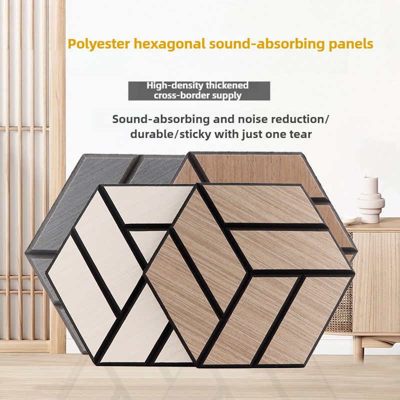 Polyester Soundproof Panels - Wood Grain Hexagonal Acoustic Decor