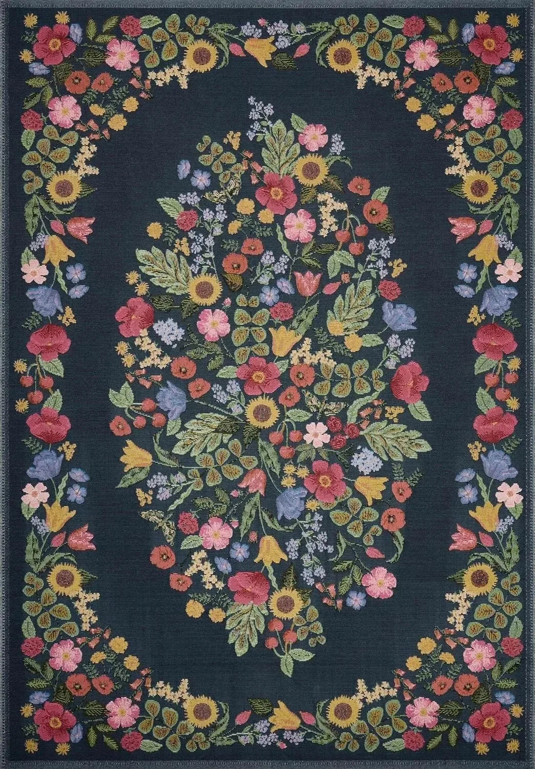 Floral Living Room Rugs - Large, Soft, Washable, Anti-Slip Mat