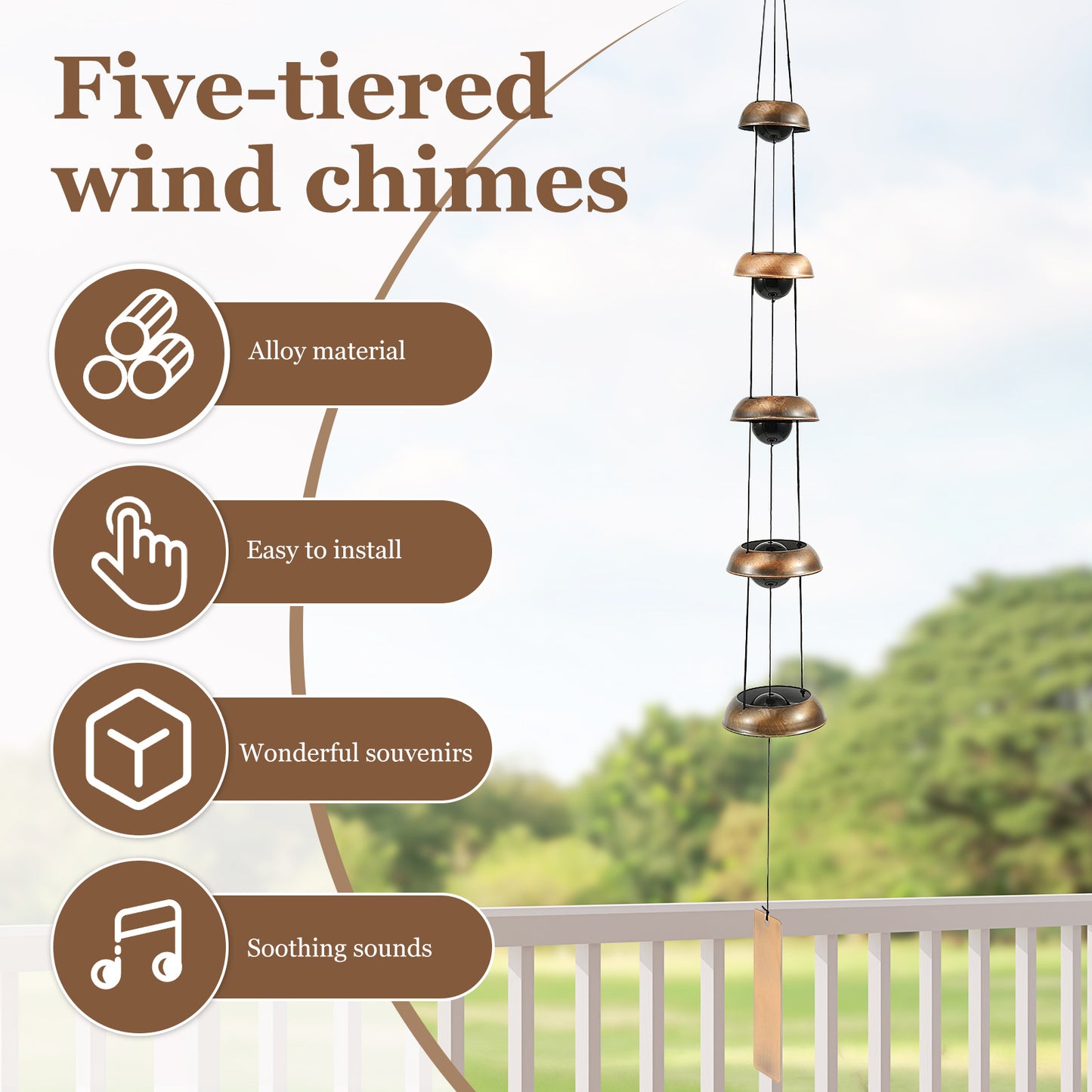 Wind Chime- Red Copper Temple Bells for Kids