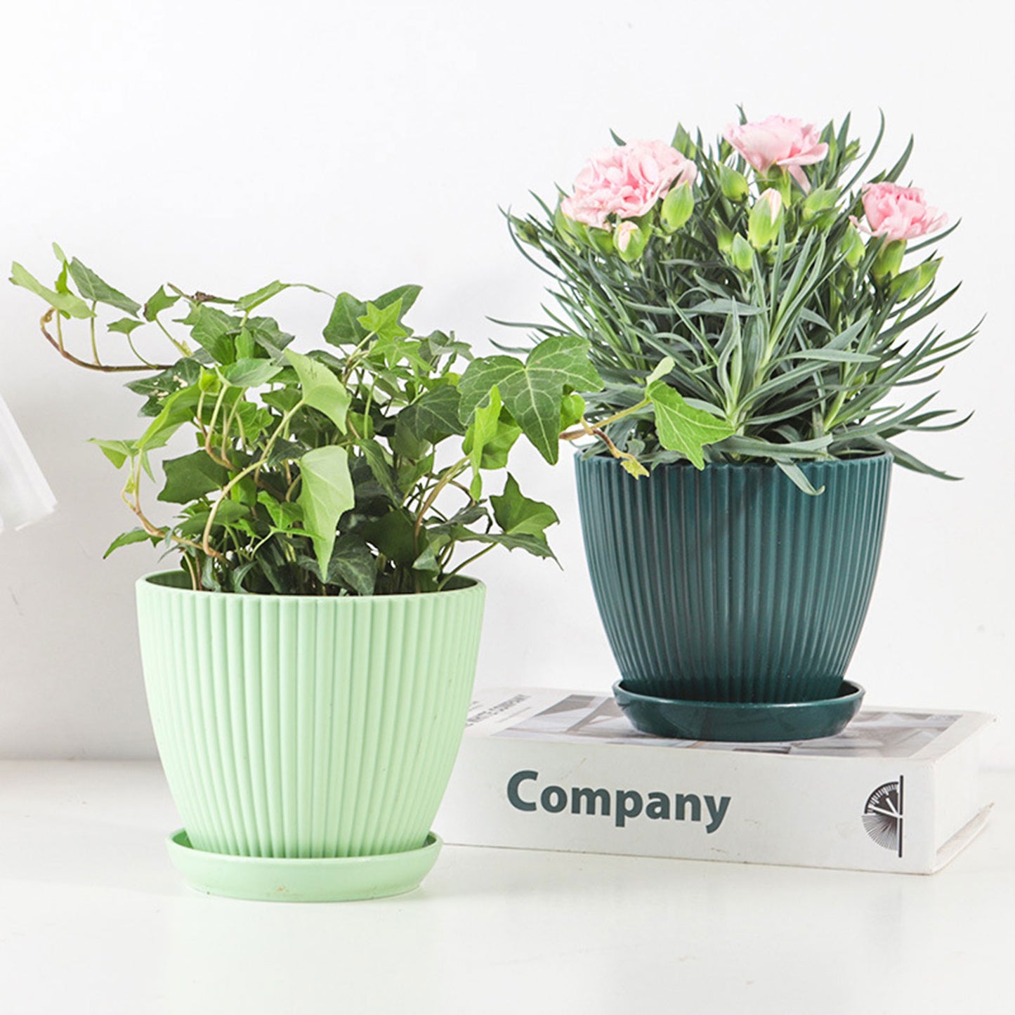 Green Dill Plastic Flower Pot - Double Layer with Tray
