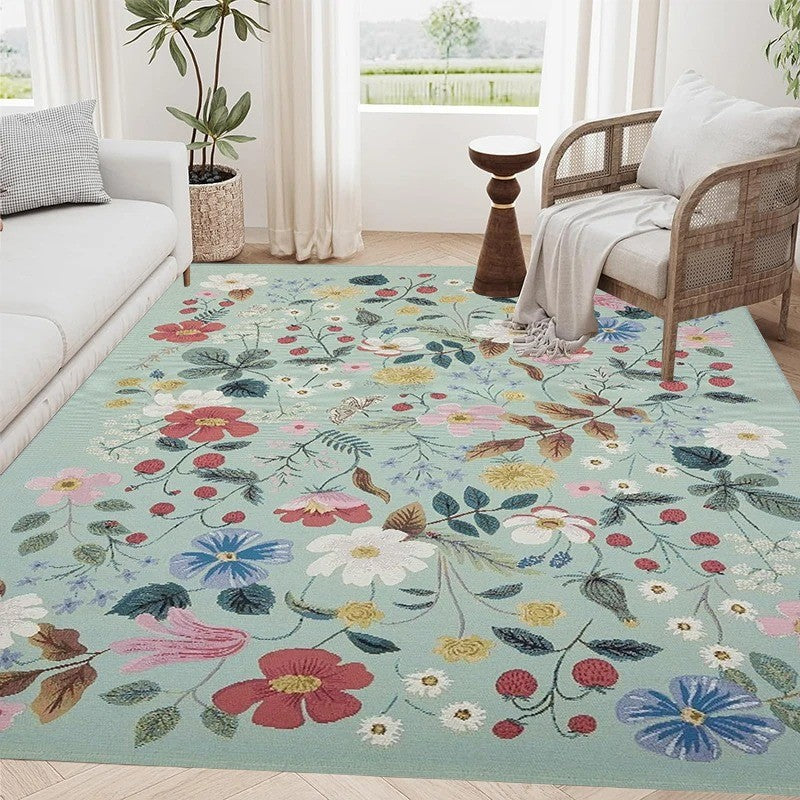 Floral Living Room Rugs - Large, Soft, Washable, Anti-Slip Mat