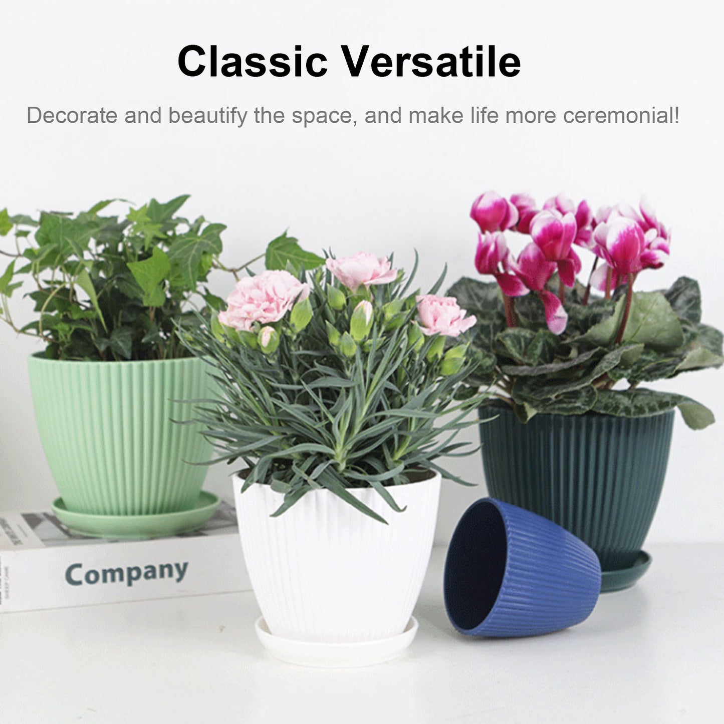 Green Dill Plastic Flower Pot - Double Layer with Tray