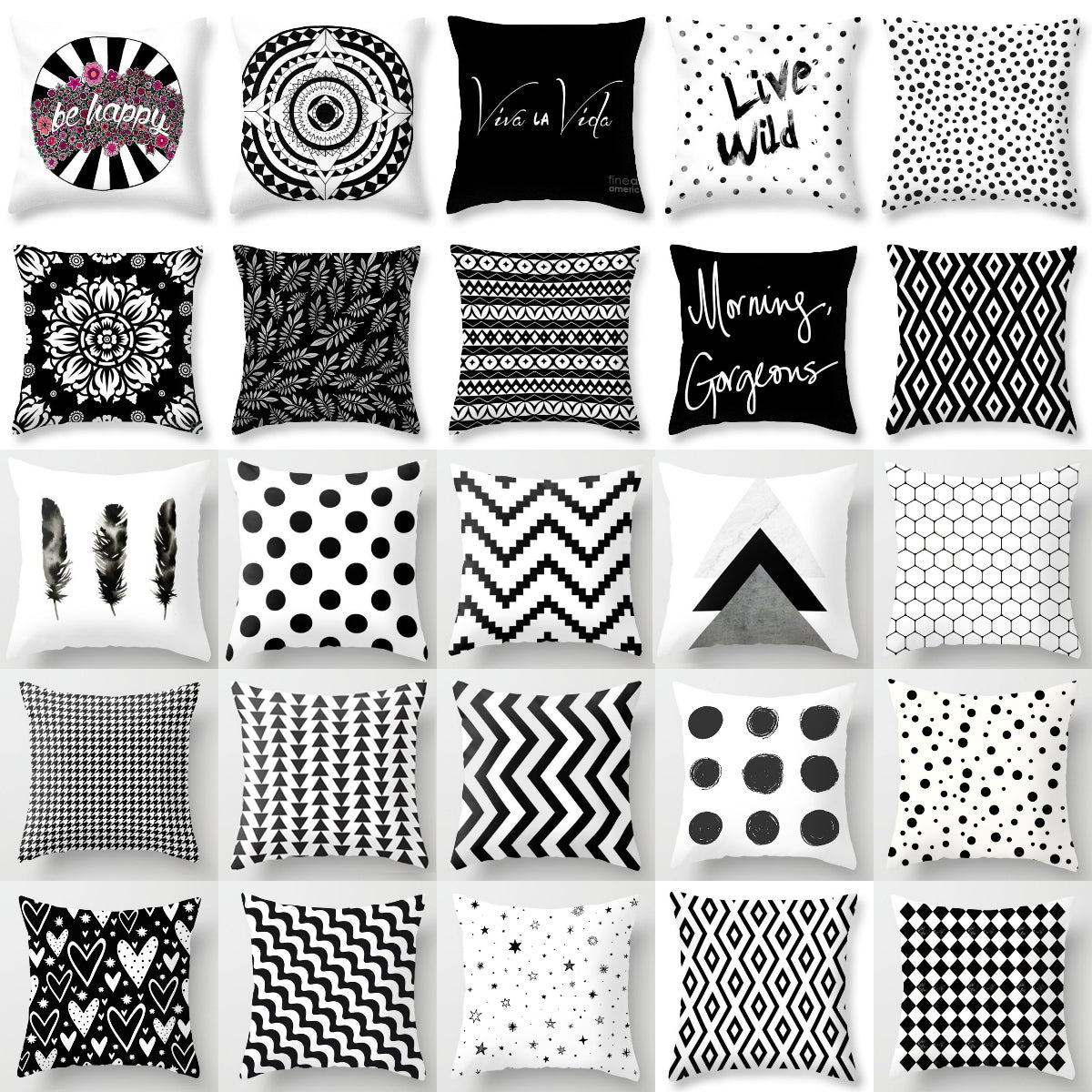 Pillow Cover - Modern Nordic Geometric Black White Design