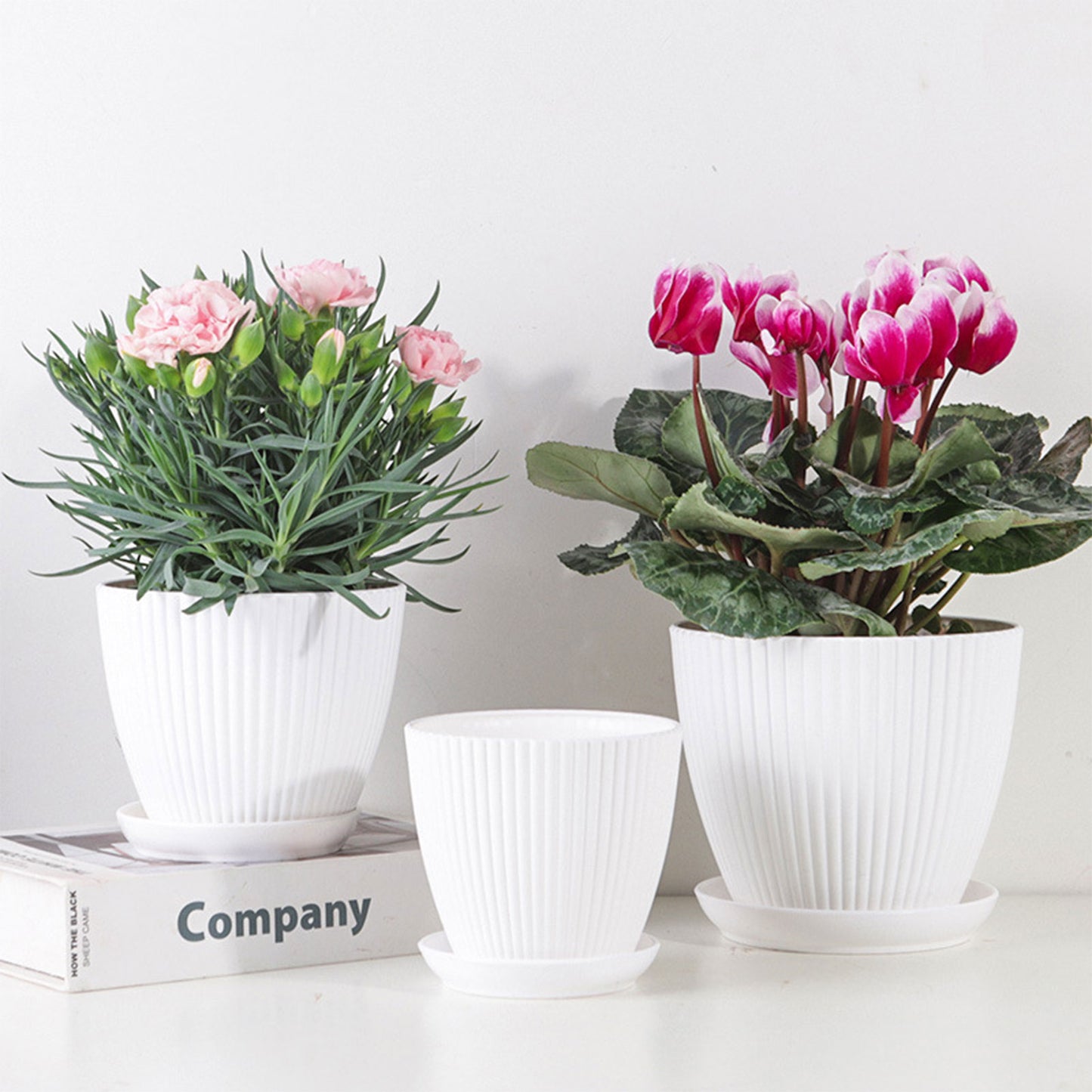 Green Dill Plastic Flower Pot - Double Layer with Tray