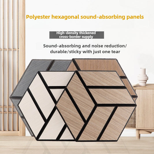 Polyester Soundproof Panels - Wood Grain Hexagonal Acoustic Decor