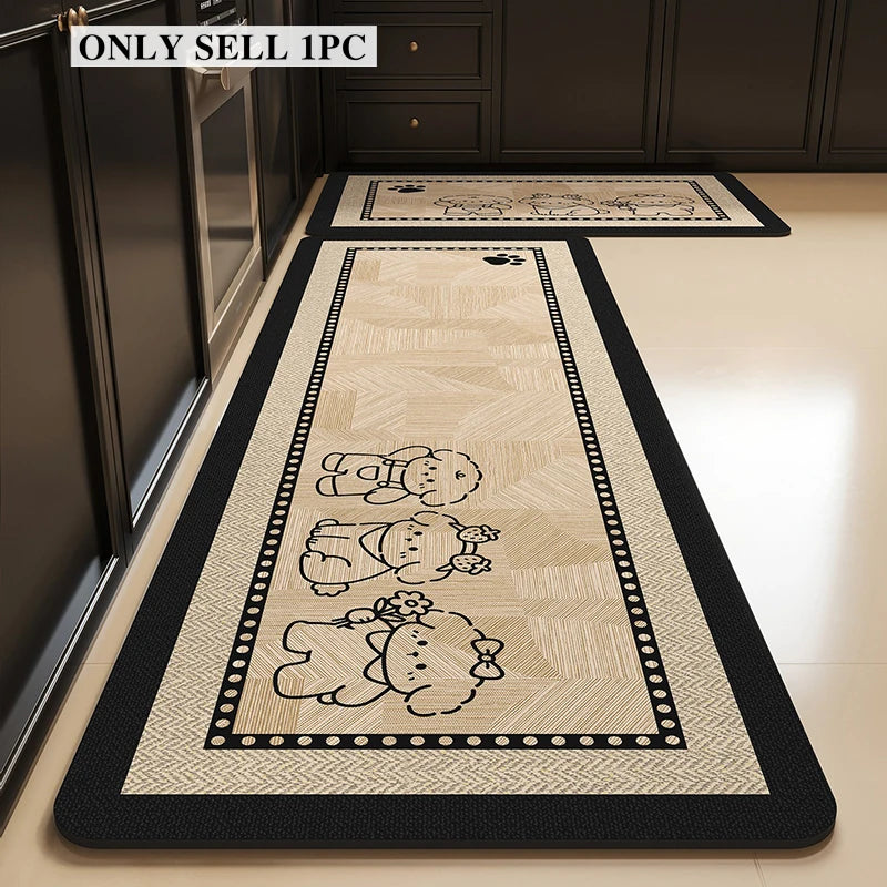Kitchen Rug Pvc Waterproof Leather Carpet Cute Cartoon Pattern Floor Mat Non-slip Oil-proof Home Decor Rugs Alfombras De Cocina