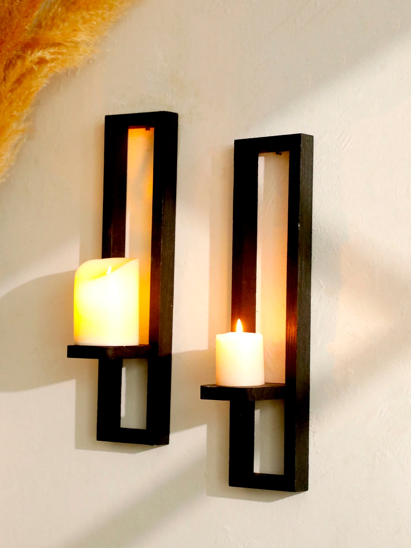 Black Wooden Wall Mounted Candle Holders Rustic Display Stands Decorative Sconces Shelves for Living Room, Bedroom & Home Decor