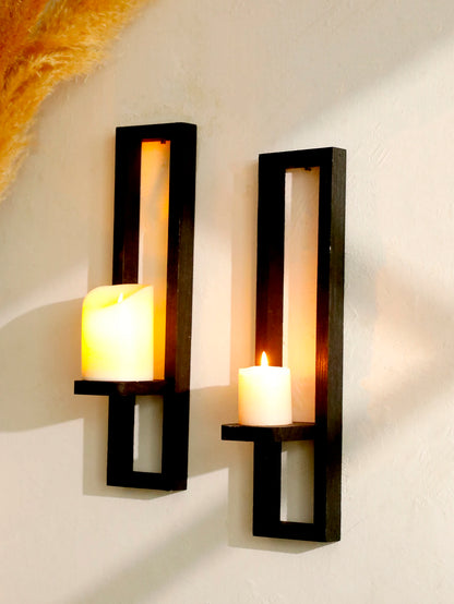 Black Wooden Wall Mounted Candle Holders Rustic Display Stands Decorative Sconces Shelves for Living Room, Bedroom & Home Decor