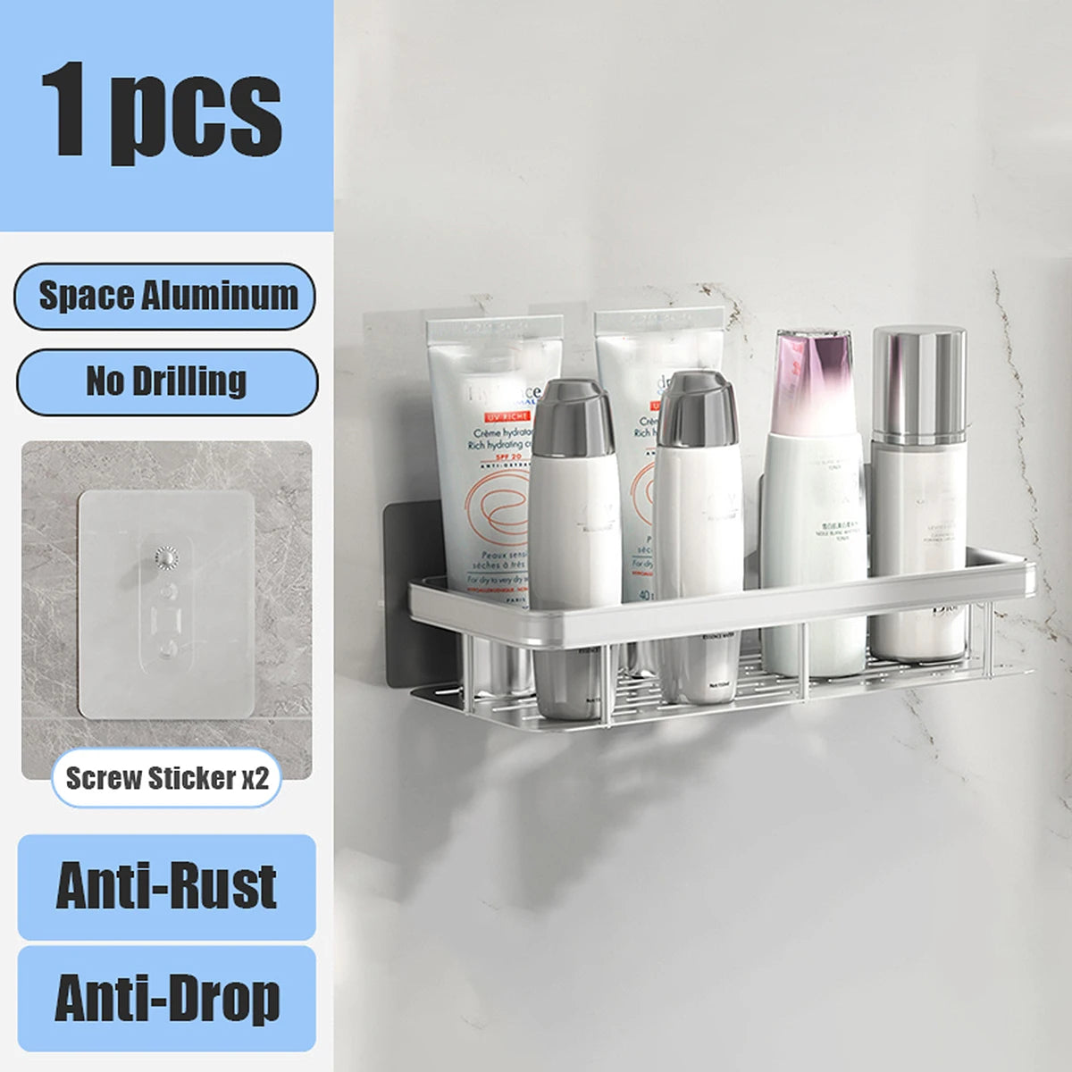 Bathroom Storage Rack: No-Drill Wall Mount Corner Shelf