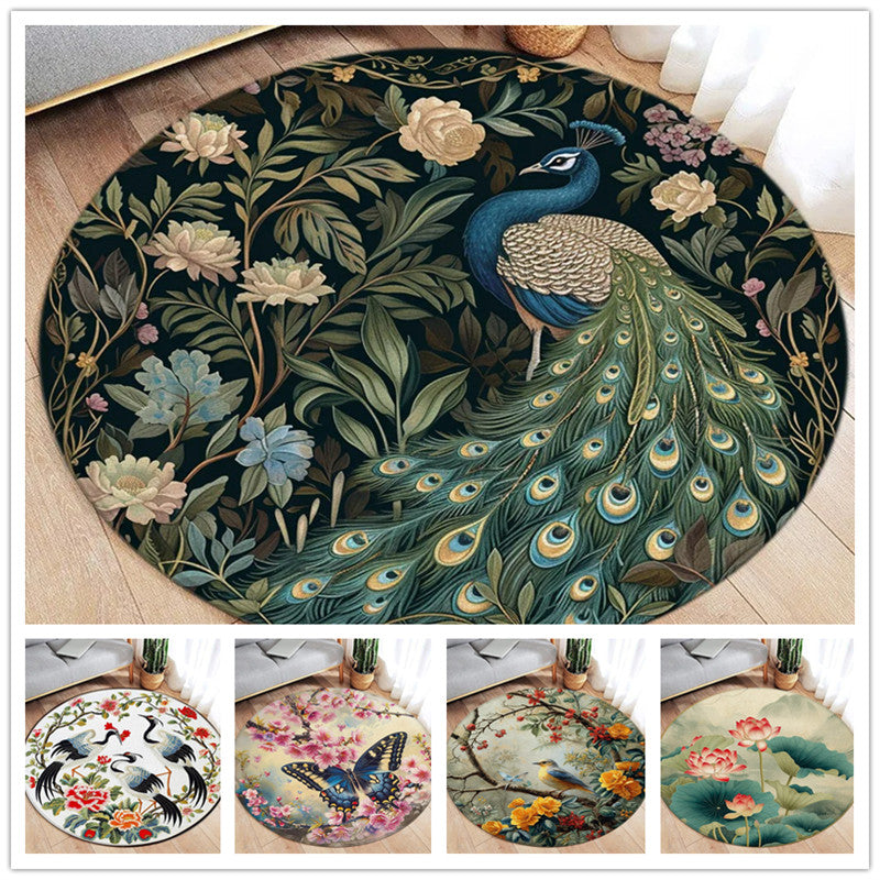 Area Rug: Lotus Flower Koi Round Carpet - Chinese Style Decor Rug
