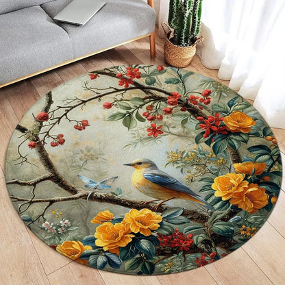 Area Rug: Lotus Flower Koi Round Carpet - Chinese Style Decor Rug