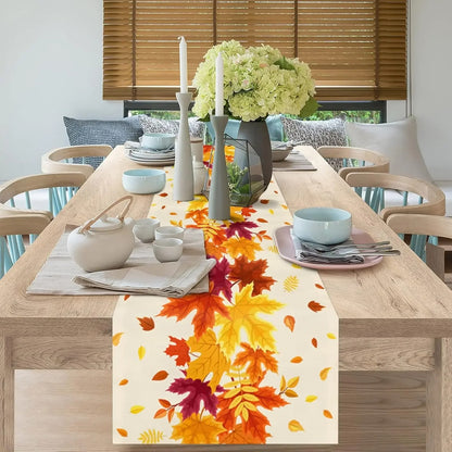 Table Linen: Thanksgiving Maple Leaf Table Runner - Washable Linen Decor