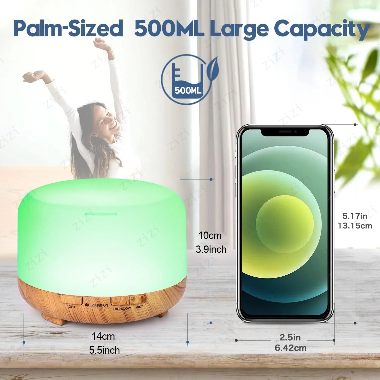 500ML Ultrasonic Ion Humidifier with Color Light & USB