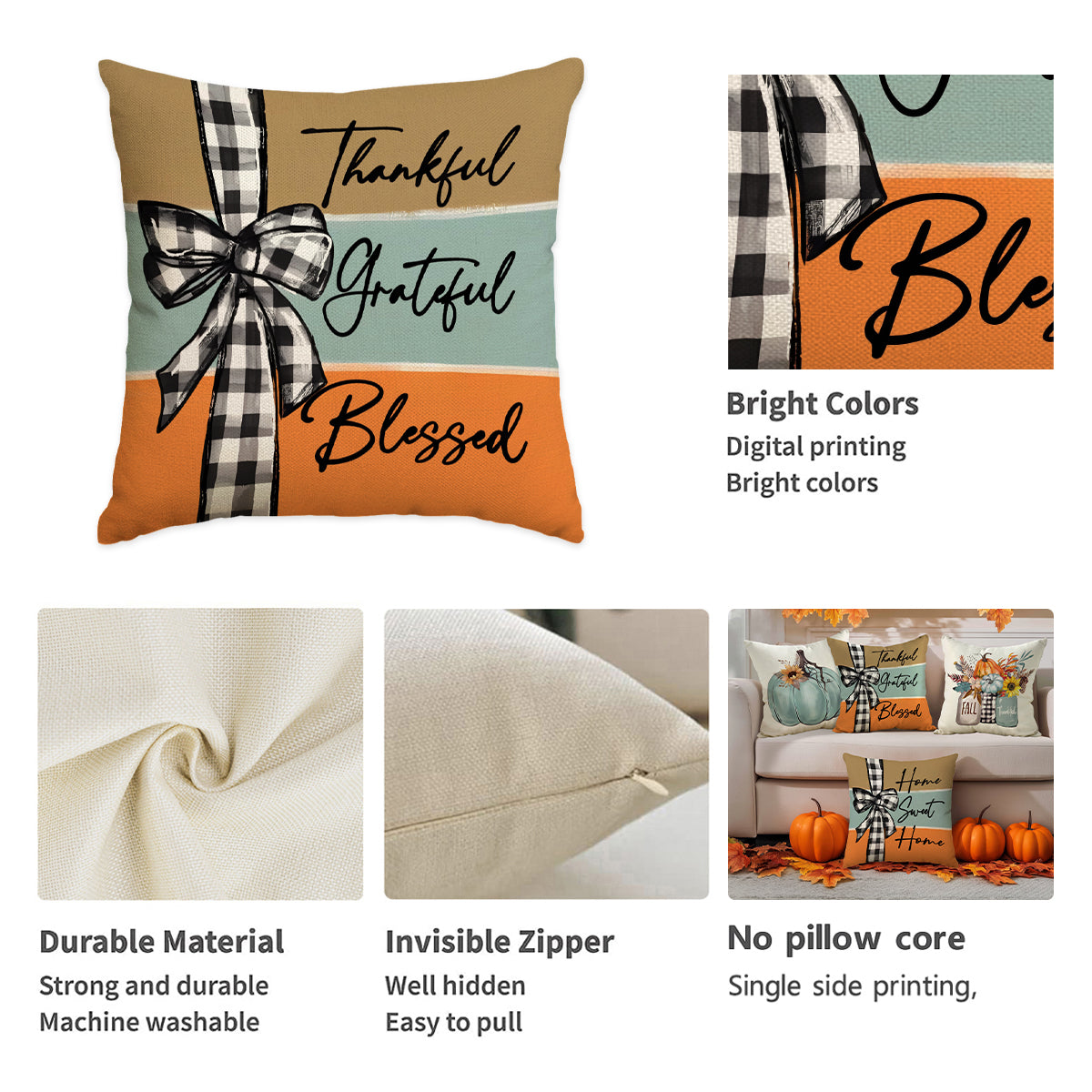 Pillow Covers - Autumn Thanksgiving Set of 1/4, No Core
