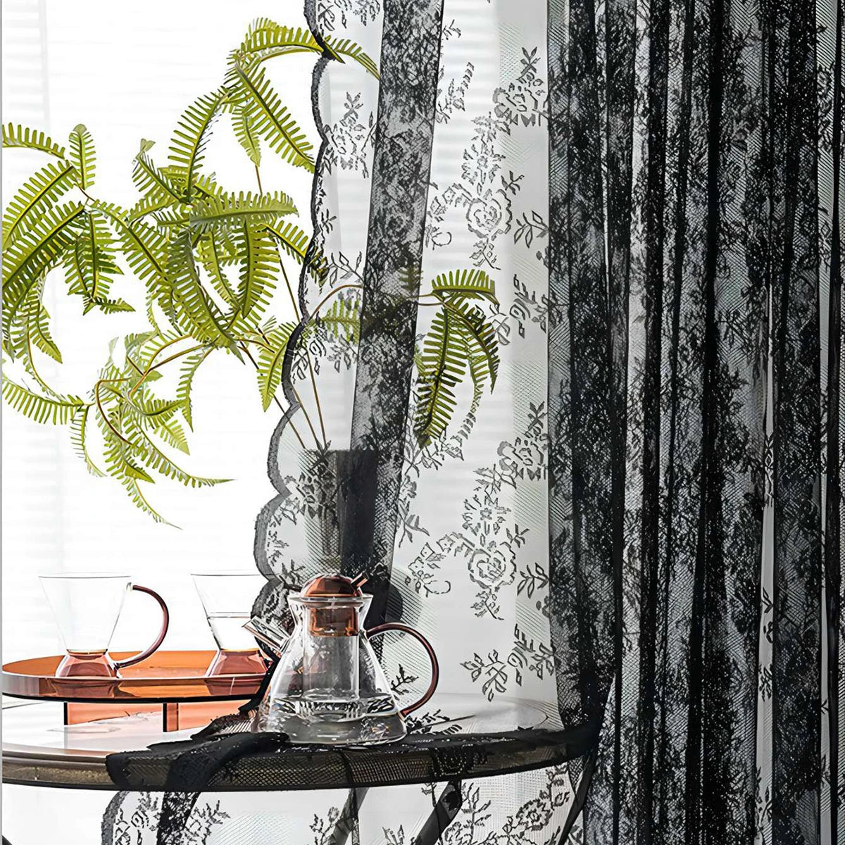 1pc Romantic Lace Sheer Curtain, Flower Lace Window Curtains for Living Room Bedroom Home Decor, Window Screening Rod Pocket
