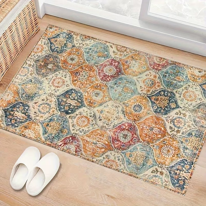 Creative Bohemian Moroccan Printed Floor Mat Hallway Machine Washable Rug Suitable for Bedroom, Living Room, Dining Room Kitchen
