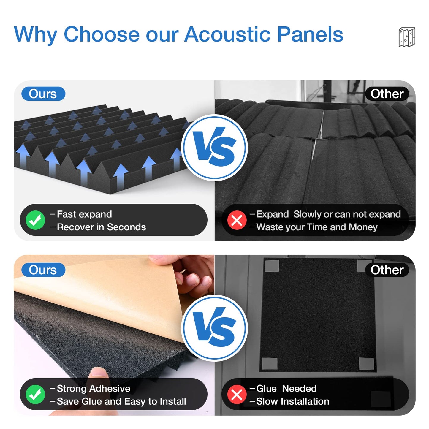 Acoustic Panels 12-Pack: Self-Adhesive Soundproof Foam