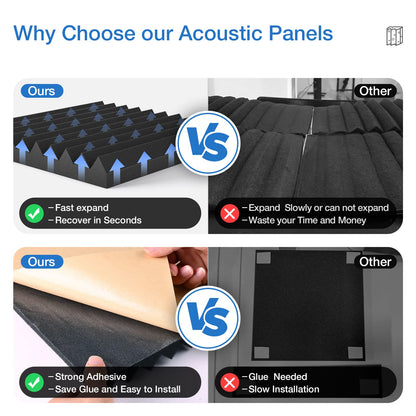 Acoustic Panels 12-Pack: Self-Adhesive Soundproof Foam