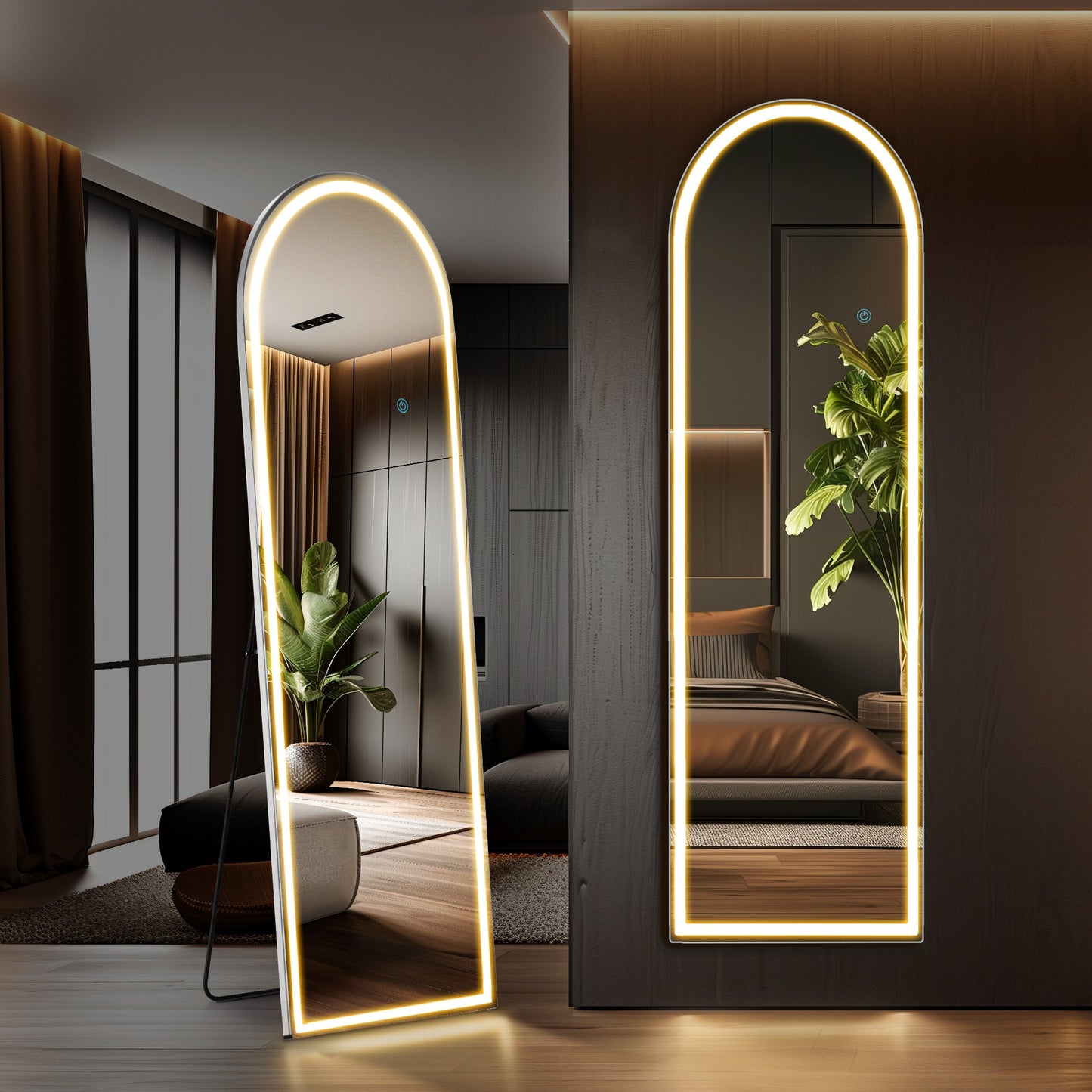 LED Full Length Floor Mirror: Arched/Rectangular, Floor & Wall Use