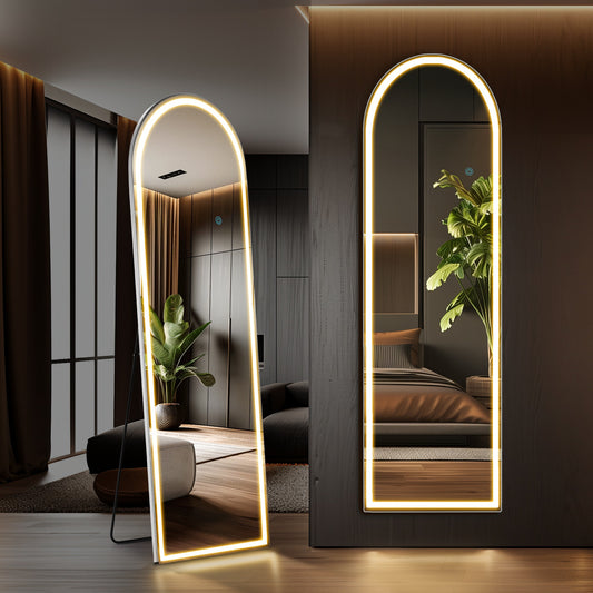 LED Full Length Floor Mirror: Arched/Rectangular, Floor & Wall Use
