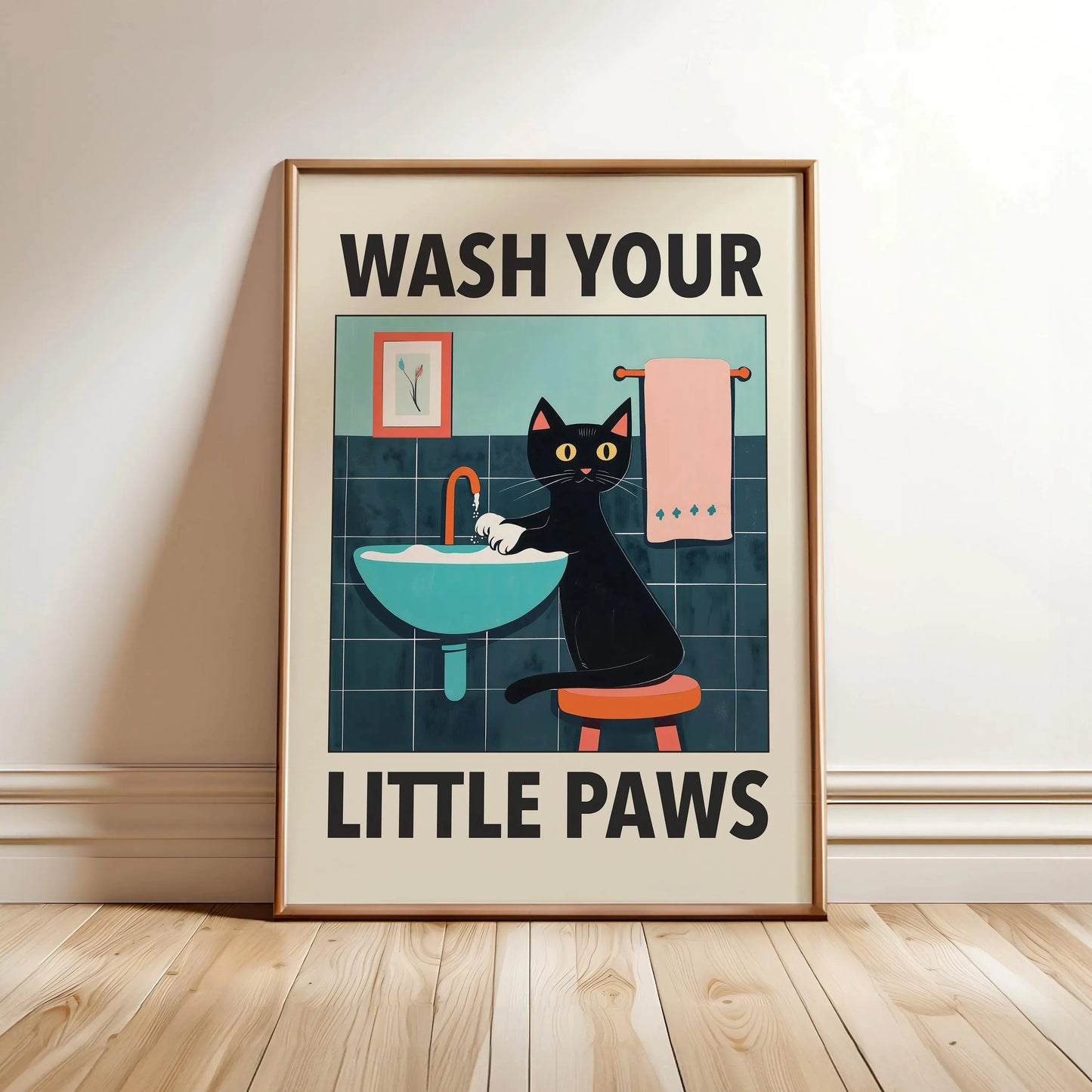 Wash Your Paws Black Cat Canvas Print Bathroom Cat You Pooping Wall Art Poster for Modern Living Room Toilet Kitchen Home Decor