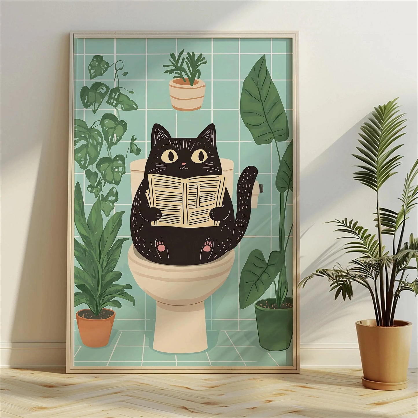 Wash Your Paws Black Cat Canvas Print Bathroom Cat You Pooping Wall Art Poster for Modern Living Room Toilet Kitchen Home Decor