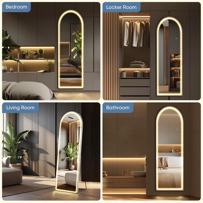 LED Full Length Arched Mirror - 3 Color Lighting, Wall Mount