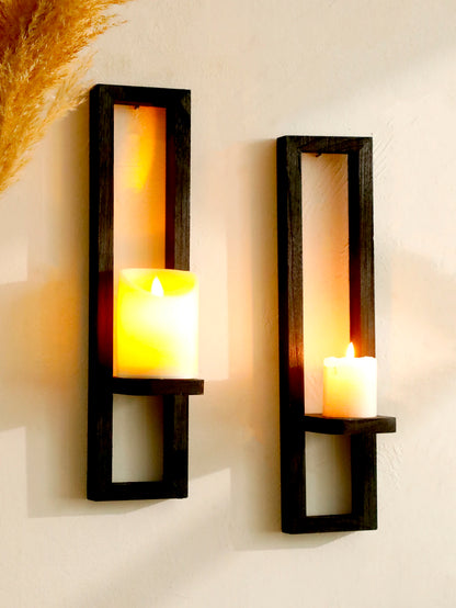 Black Wooden Wall Mounted Candle Holders Rustic Display Stands Decorative Sconces Shelves for Living Room, Bedroom & Home Decor