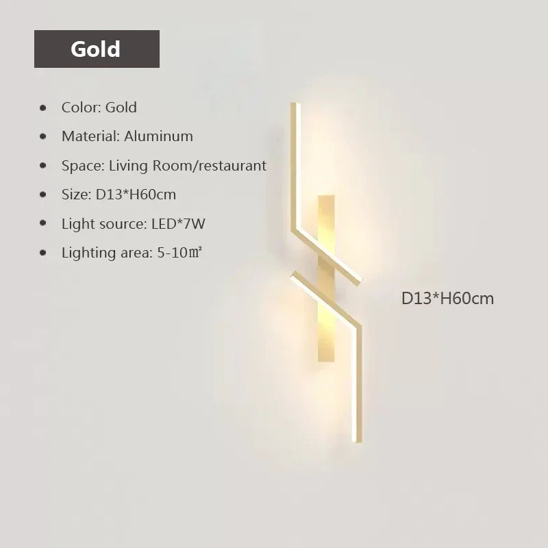 LED Wall Lamp Modern Minimalist Strip Wall Black Gold Wall Light for Bedroom Bedside Living Room TV Sofa Lobby Background Decor