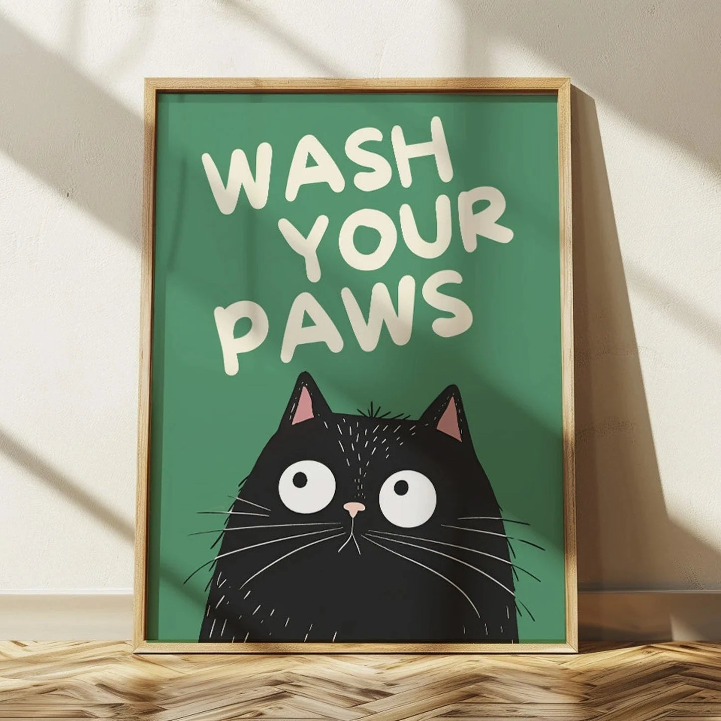 Wash Your Paws Black Cat Canvas Print Bathroom Cat You Pooping Wall Art Poster for Modern Living Room Toilet Kitchen Home Decor
