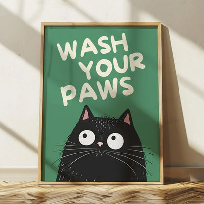 Wash Your Paws Black Cat Canvas Print Bathroom Cat You Pooping Wall Art Poster for Modern Living Room Toilet Kitchen Home Decor