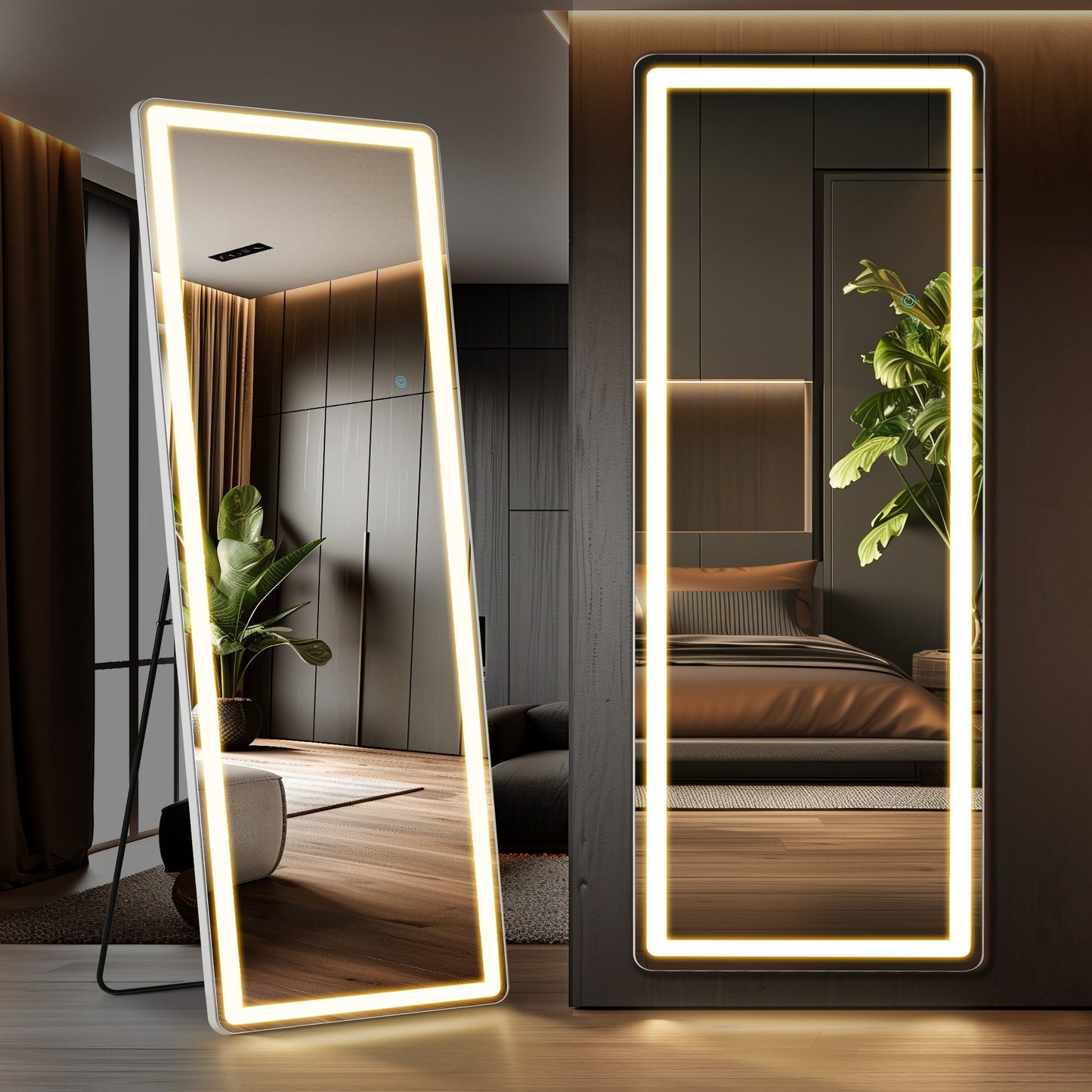 LED Full Length Floor Mirror: Arched/Rectangular, Floor & Wall Use