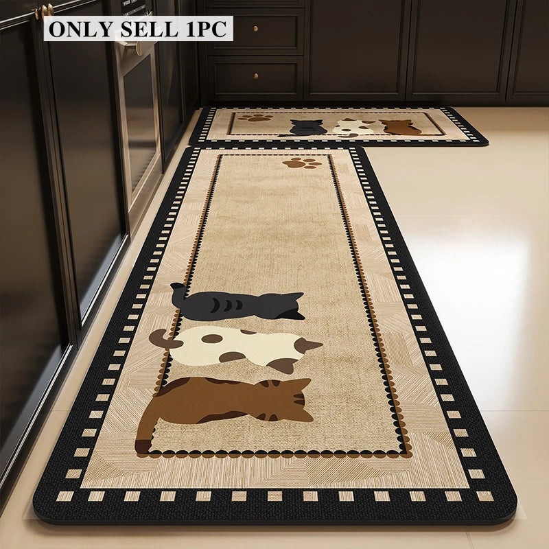 Kitchen Rug Pvc Waterproof Leather Carpet Cute Cartoon Pattern Floor Mat Non-slip Oil-proof Home Decor Rugs Alfombras De Cocina