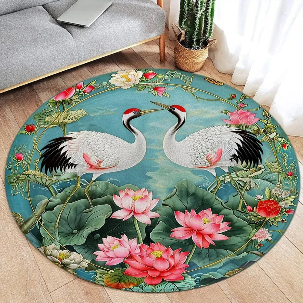 Area Rug: Lotus Flower Koi Round Carpet - Chinese Style Decor Rug