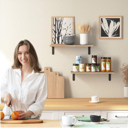 Wooden Floating Shelves - 2 Sets for Wall Décor & Storage