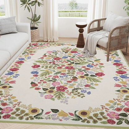 Floral Living Room Rugs - Large, Soft, Washable, Anti-Slip Mat