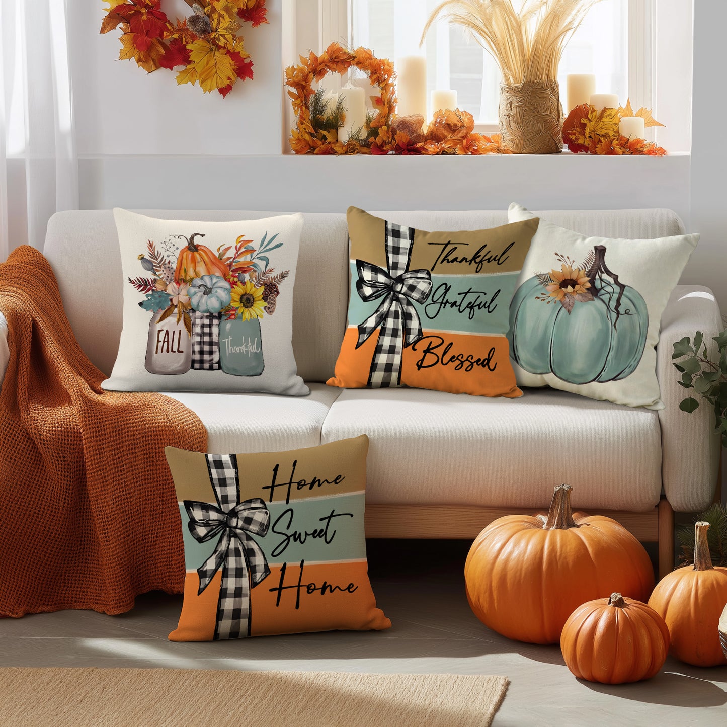 Pillow Covers - Autumn Thanksgiving Set of 1/4, No Core