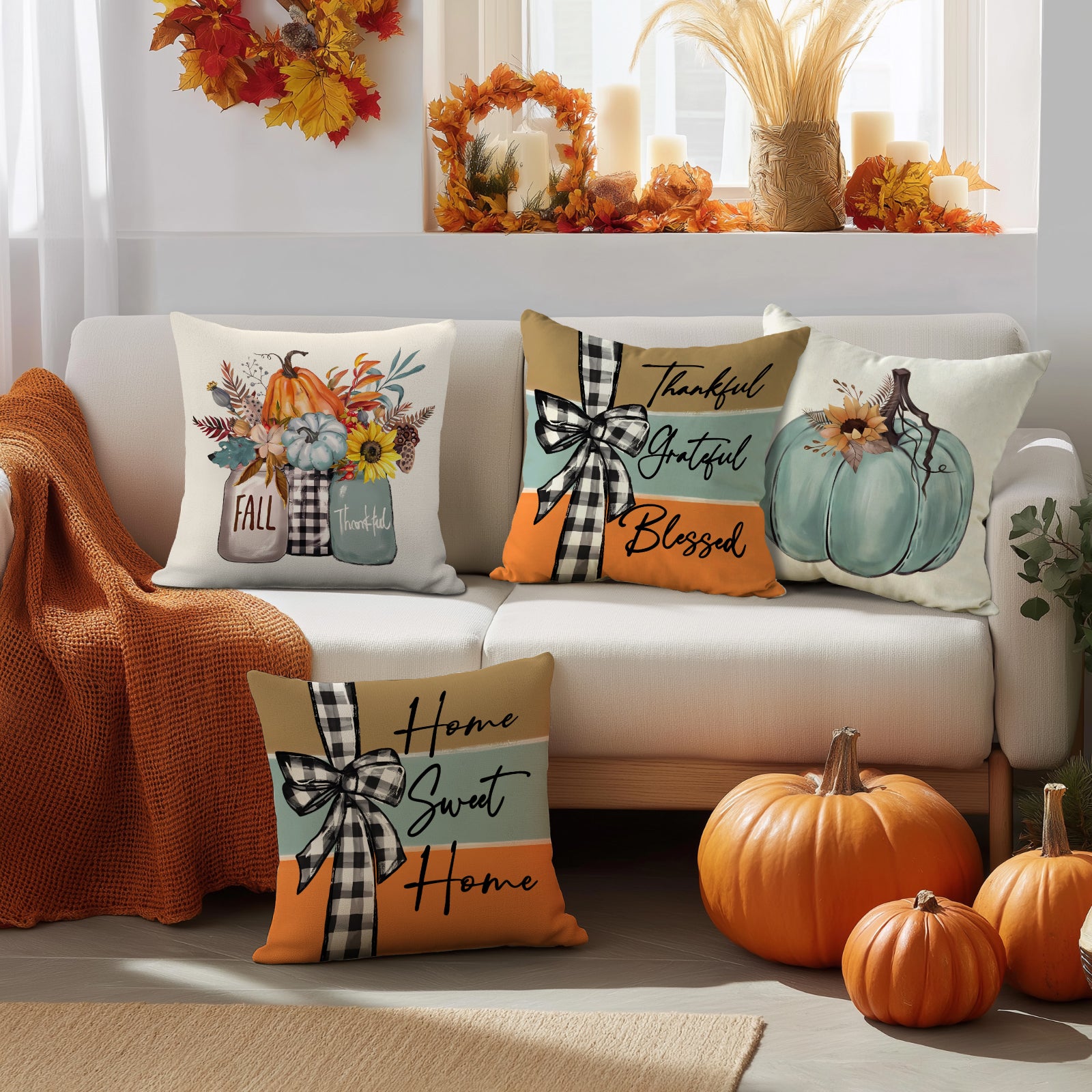 Pillow Covers - Autumn Thanksgiving Set of 1/4, No Core