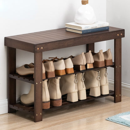 Shoe Organizer: Bamboo Shoe Rack - 2 Layer Organizer for Hallway