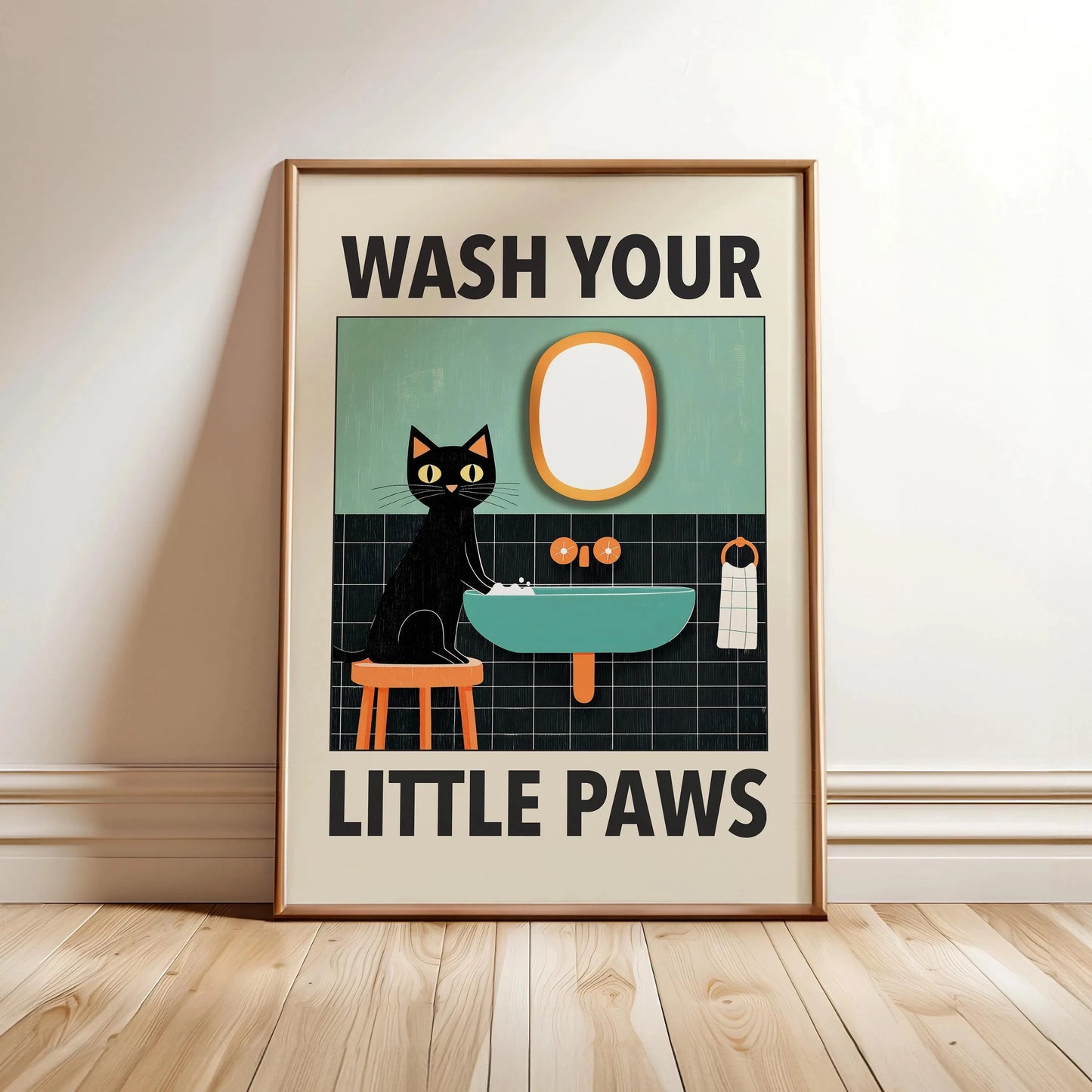 Wash Your Paws Black Cat Canvas Print Bathroom Cat You Pooping Wall Art Poster for Modern Living Room Toilet Kitchen Home Decor
