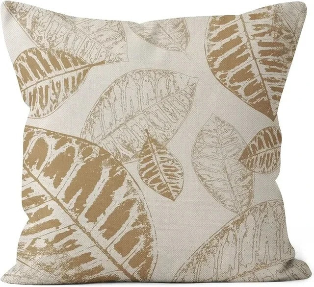 Throw Pillows Covers: Geometric Leaves Cushion Cover - Light Brown Home Decor