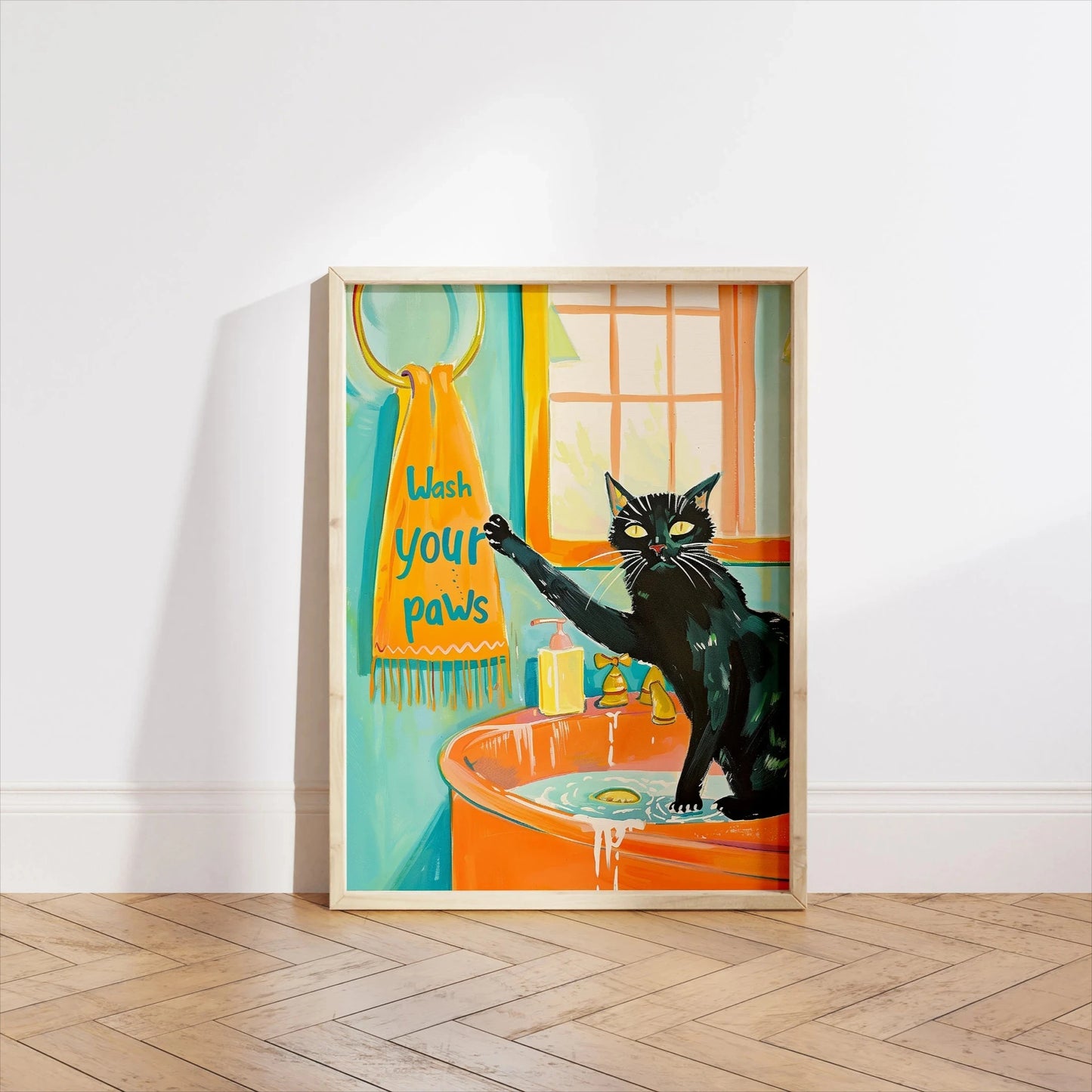 Wash Your Paws Black Cat Canvas Print Bathroom Cat You Pooping Wall Art Poster for Modern Living Room Toilet Kitchen Home Decor