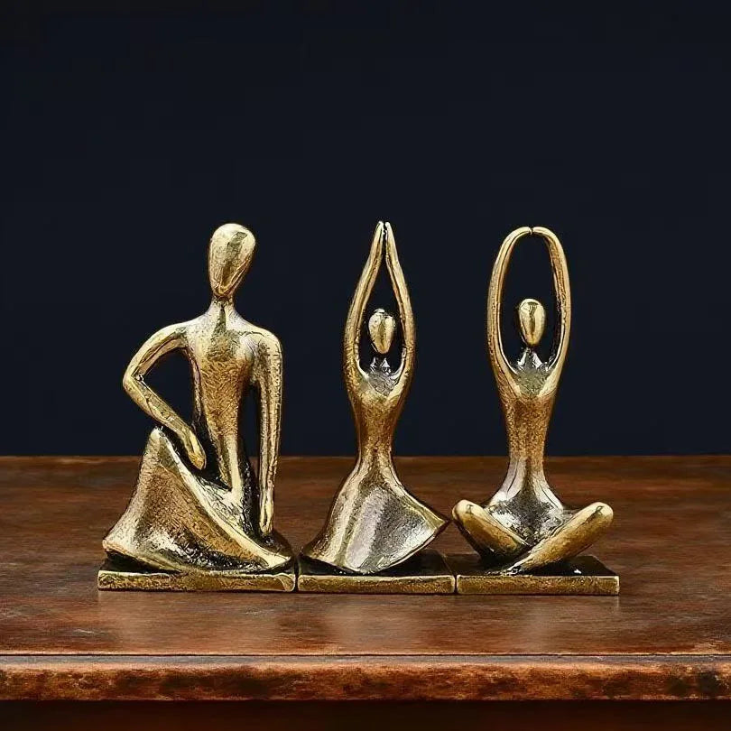 Brass Yoga Girl Statue Home Decor Figure Ornament Nordic Luxury Living Room Abstract Character Ornament