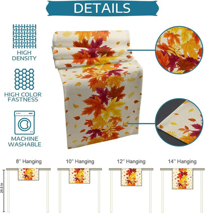 Table Linen: Thanksgiving Maple Leaf Table Runner - Washable Linen Decor