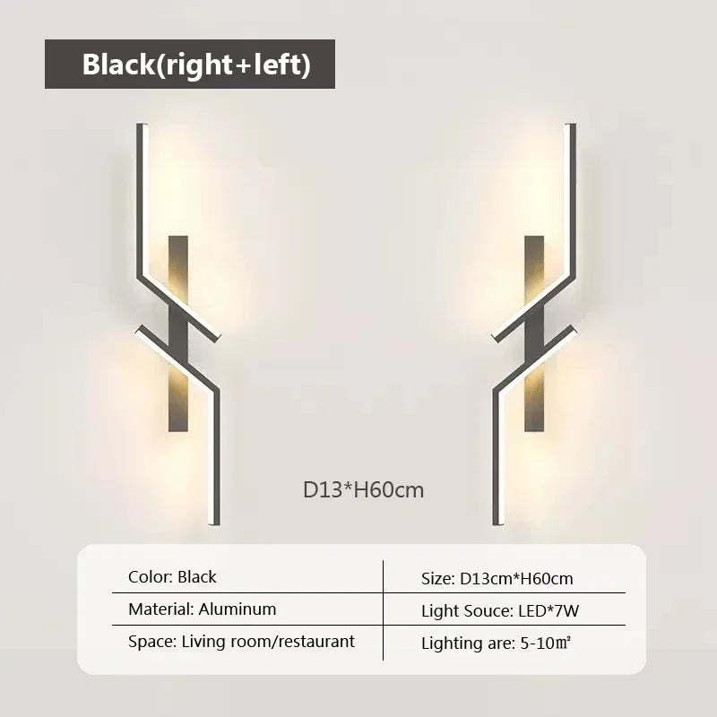 LED Wall Lamp Modern Minimalist Strip Wall Black Gold Wall Light for Bedroom Bedside Living Room TV Sofa Lobby Background Decor