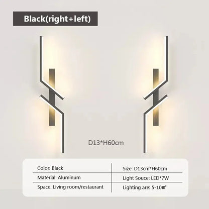 LED Wall Lamp Modern Minimalist Strip Wall Black Gold Wall Light for Bedroom Bedside Living Room TV Sofa Lobby Background Decor