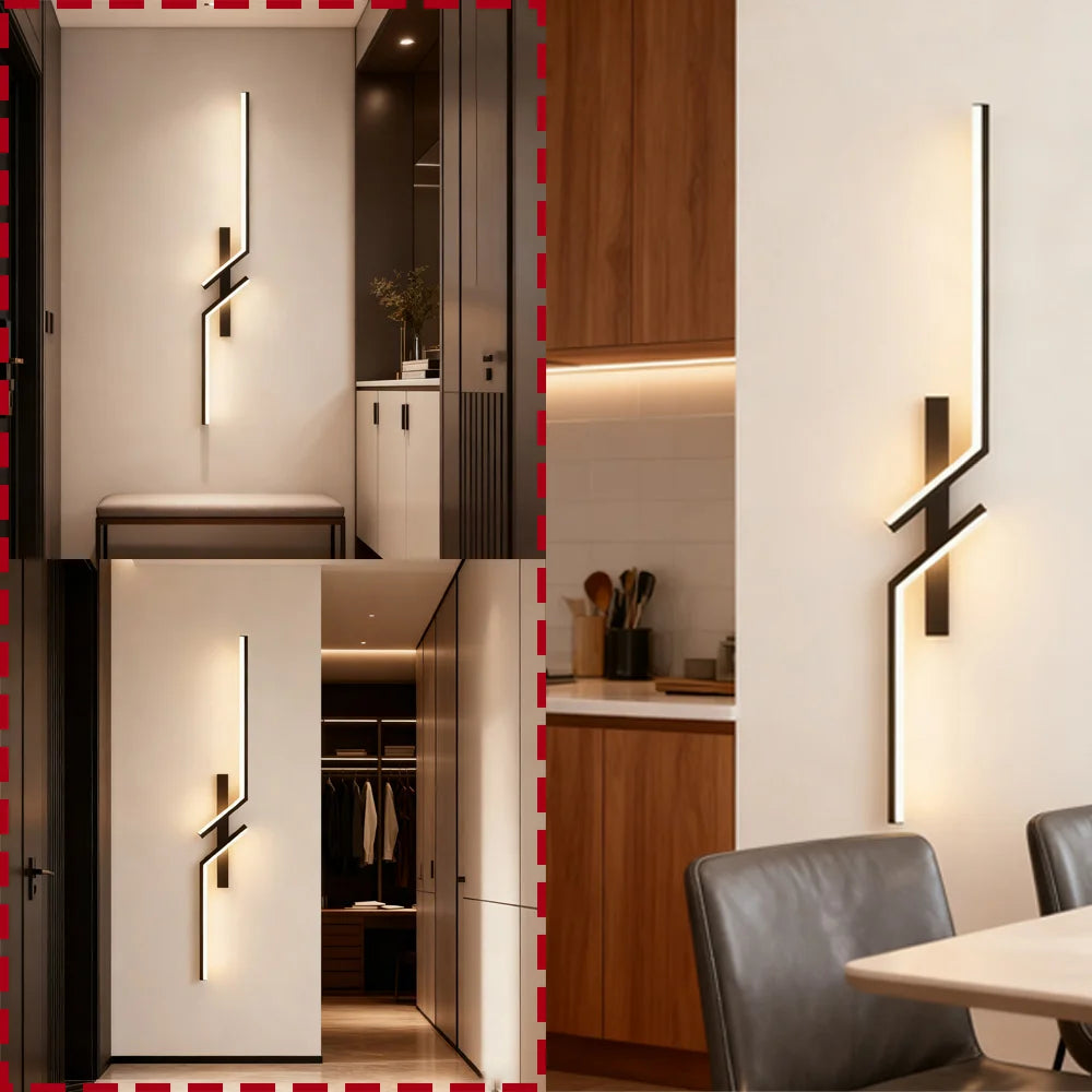 LED Wall Lamp Modern Minimalist Strip Wall Black Gold Wall Light for Bedroom Bedside Living Room TV Sofa Lobby Background Decor