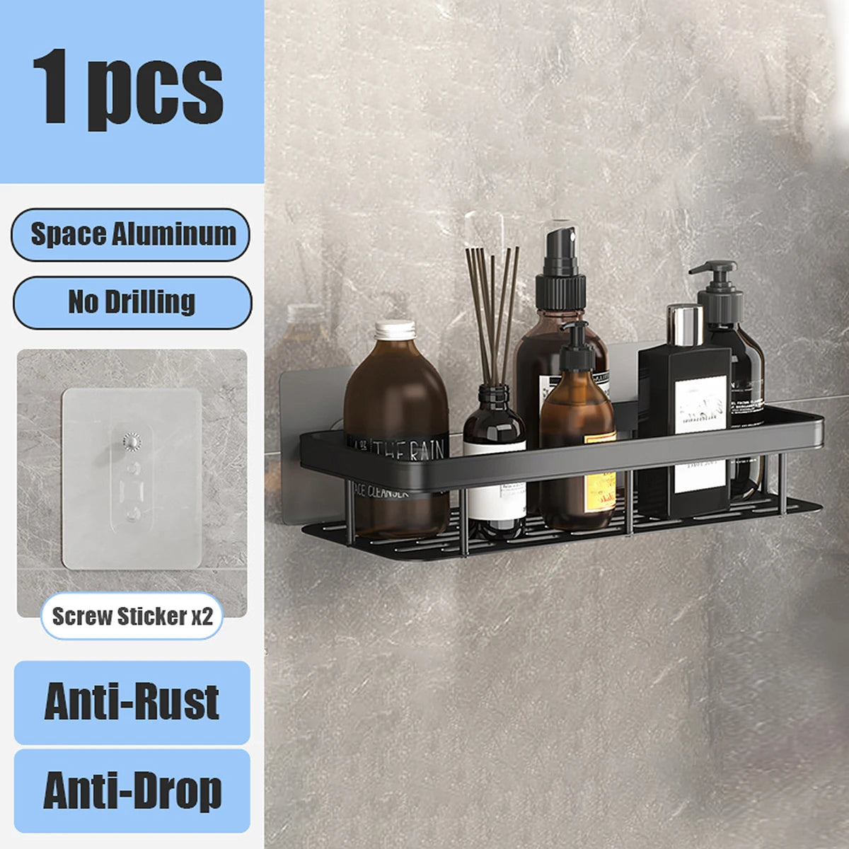 Bathroom Storage Rack: No-Drill Wall Mount Corner Shelf