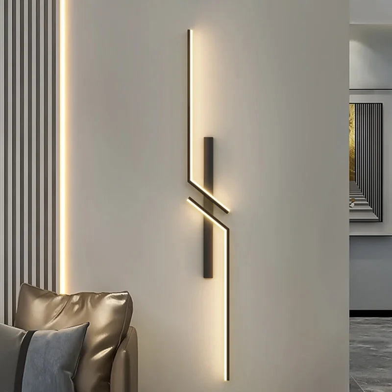 LED Wall Lamp Modern Minimalist Strip Wall Black Gold Wall Light for Bedroom Bedside Living Room TV Sofa Lobby Background Decor