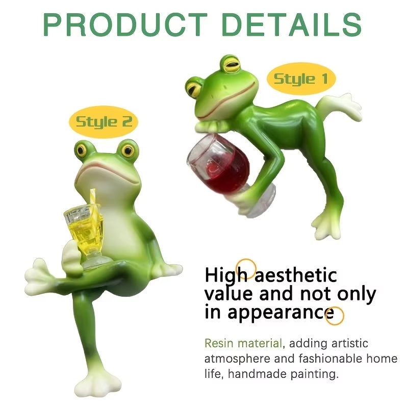 Figurine: Funny Resin Frog Planter Hugger - Tipsy Frog Decor
